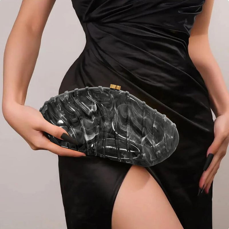 NEWROGENG Acrylic Clutch Purse for Women Evening Bag, Irregular Shell Acrylic Purse Box Clutch with Chain for Party Wedding Prom - Image 2
